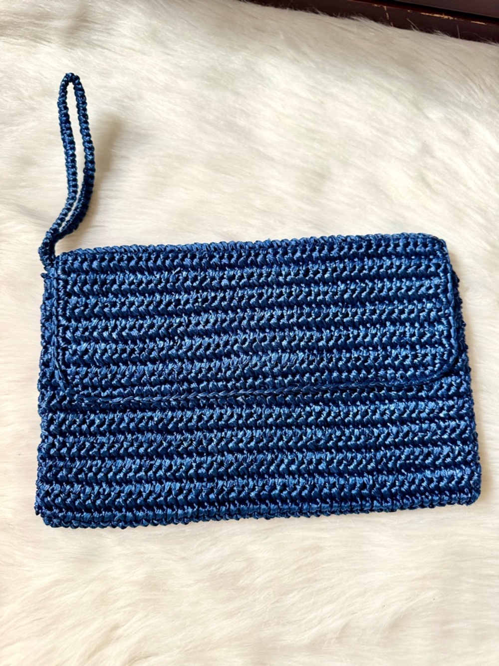 Vintage Woven Blue Raffia Clutch Wristlet Envelope Style
